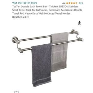 *NEW*Set Of 2 TocTen Stainless Steel Thicken Wall Mounted Double Bath Towel Bar